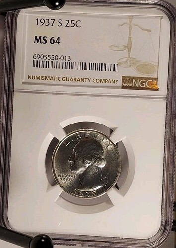 1937-S S25C WASHINGTON QUARTER NGC MS64 BLAST WHITE - Picture 1 of 5