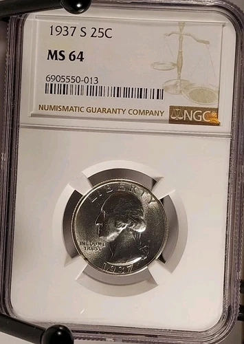 1937-S S25C WASHINGTON QUARTER NGC MS64 BLAST WHITE 