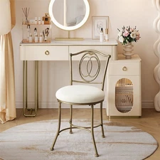 Azalea Park Gold Iron Vanity Stool with Cream White Seat