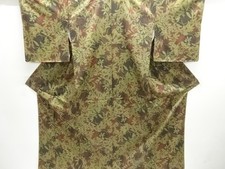 7614520: JAPANESE KIMONO / UNUSED KIMONO / SILK / OSHIMA TSUMUGI / WOVEN GRID
