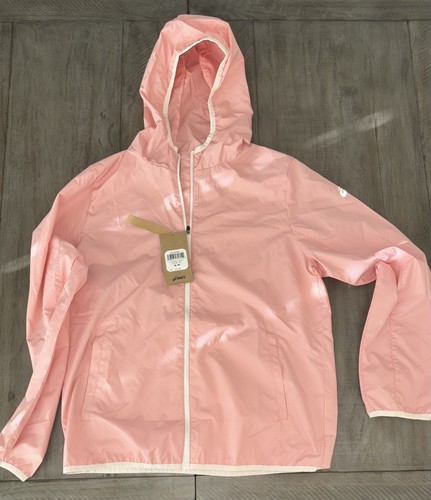Asics Womens Packable Windbreaker Full Zip Hoodie Jacket Navy Lightweight Medium - Picture 11 of 17