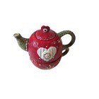 Cracker Barrel Red and Green Heart Teapot With Mug Homespun Collection Holiday