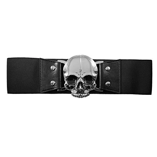 Chrome Skull Black Elastic Waist Belt Kreepsville Gothic Horror Fashion - product listing photo
