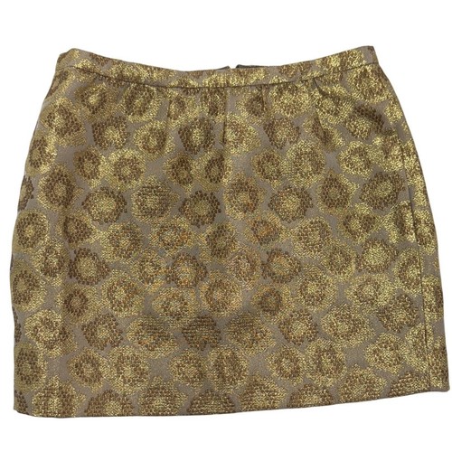 J.Crew Skirt Womens 0 Gold Metallic Jacquard Mini Silk Blend