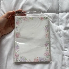 Vintage 90s Letter Set Note Envelope Cottagecore Floral Flower White Purple