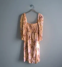 House Of Harlow 1960 Bohemian Linen  Midi Floral Dress Medium NWOT