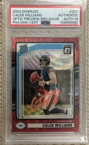 2024 Donruss Optic Preview Red Wave Rated Rookie Caleb Williams PSA 10 Auto