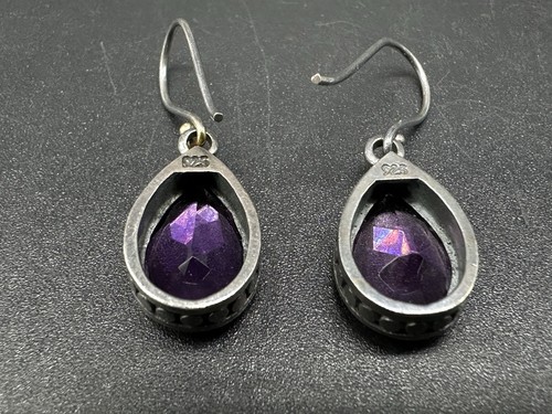 Vintage 925 Sterling Silver  Amethyst Earring Necklace 18” Set - Picture 13 of 16
