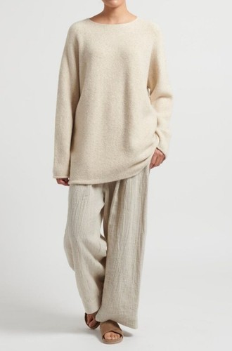 Lauren Manoogian Alpaka Beige Strick Horizontal Pullover Gr. Medium Oversized