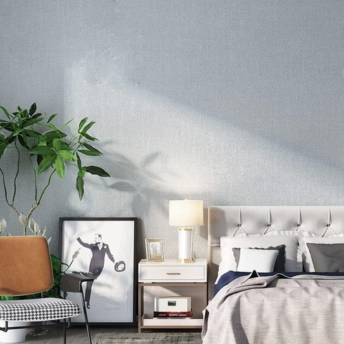 Fabric Peel and Stick Wallpaper Gray Faux Grasscloth Wall Paper Self-Adhesive... - Picture 8 of 8