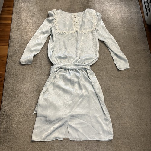 Jessica McClintock Light Blue Vintage Floral Lace Detail Long Sleeve Dress 9 - Picture 2 of 8
