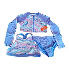 Rash Guard Swim Set 7/8 Girls 3 Pc Purple Swirl Wonder Nation