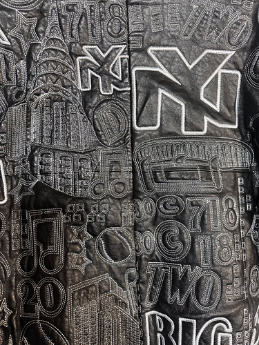 RARE VINTAGE BUBBLE WELL NY LEATHER EMBOSSED HIP HOP BOMBER JACKET QUEENS BRONX - Picture 5 of 9
