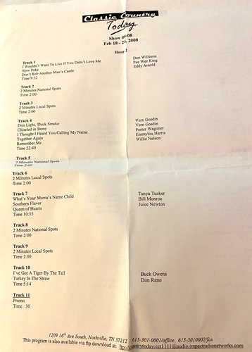 2/18/08 2 HR CLASSIC COUNTRY TODAY SHOW: HANK WILLIAMS, JOHNNY CASH, BUCK OWENS - Picture 2 of 2