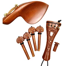 4/4 Set Violin Accessories Ready to Use Carved Tailpiece Pegs Chinrest of violin