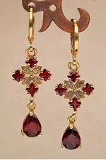 3Ct Pear Cut Lab Created Red Garnet Drop Dangle Earrings 14K Yellow Gold Plated