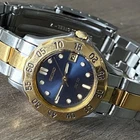 Women’s Vintage Seiko SQ50 Blue Dial 7N82-0320 25mm Quartz Date Watch Two Tone