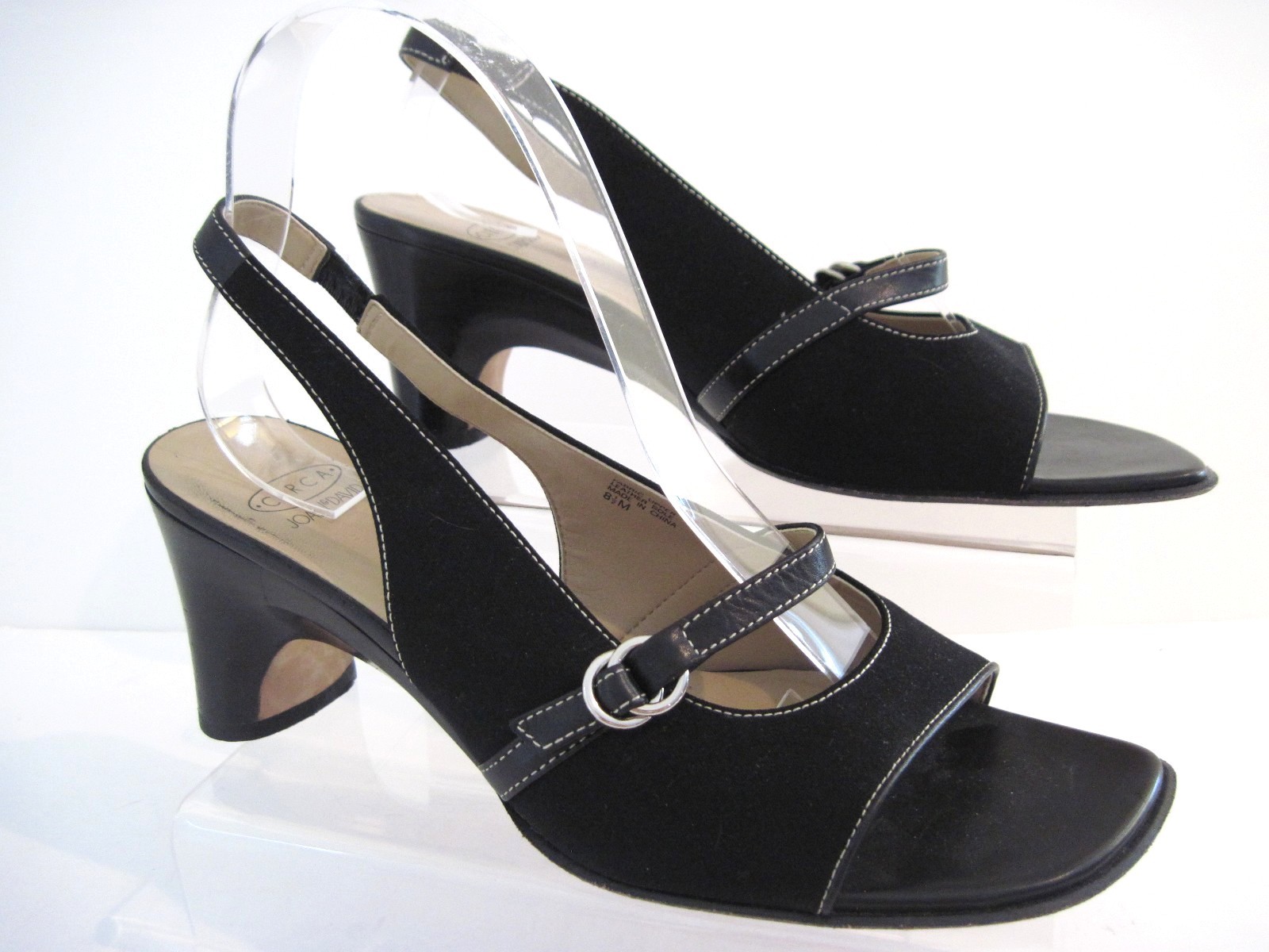 JOAN & DAVID CIRCA Black Fabric Leather Trim Strap Slingback Heels Size 8 1 2 M JOAN & DAVID CIRCA Black Fabric Leather Trim Strap Slingback Heels Size 8 1 2 M