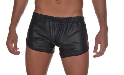 Sexy enge schwarze Herrenshorts aus Kunstleder S M L XL mit Tasche brandneu