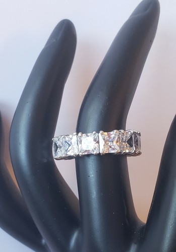 Hermoso anillo de eternidad corte princesa marcado BS 925 Bling Bling Bling talla 6 - Imagen 17 de 17
