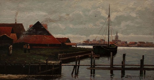 Walter Leistikow nach Küstenort Impressionismus Schrabach sign Öl Schiefer 1908 - Bild 4 von 4