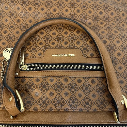 Big Buddha Handbag Purse Dome Satchel Walnut Brown Logo Print Shoulder Strap Bag - Picture 10 of 24