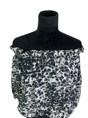 Matty M 100% Silk Leopard Print Off The Shoulder Cropped Blouse XS - Picture 2 of 9