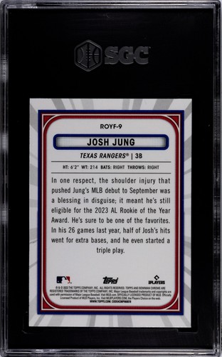 2023 Bowman Mega Box ROY Favoritos Josh Jung ROYF-9 SGC 10 S060 - Imagen 3 de 3
