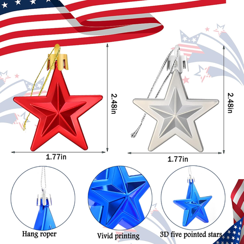 36Pcs Patriotic Star Ornaments Memorial Day Independence Day Labor Day Veterans - Picture 2 of 17