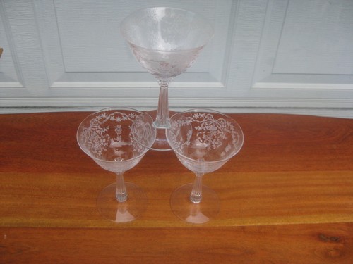 3 copas de cristal elegantes de champán Fostoria Romance grabadas de 6 OZ #6017 - Imagen 13 de 17