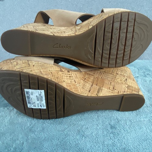 Clarks Sandal Women 9.5 Tan Wedge Platform Nubuck Leather Slingback Shoes - Picture 7 of 8
