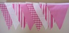 Candy Floss Stripe Gingham & Plain Pink Fabric Bunting Party Wedding 4mt or more
