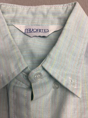 Favorites Button Up Long Sleeve Shirt Pocket Light Blue Rainbow Stripe - Picture 12 of 12