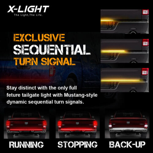 60" TRIPLE LED Tailgate Bar Sequential Turn Signal Amber Rigid Brake Light Rear - Bild 2 von 7