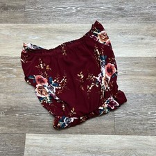 UNBRANDED Off The Shoulder Bell Sleeves Maroon Floral Print Romper Womens Size S