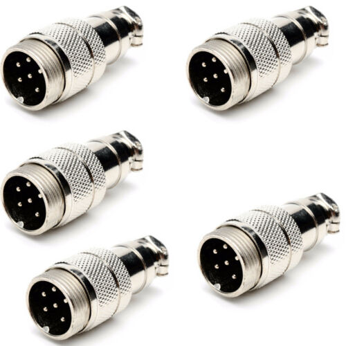 5X NEW 6 Pin Male In-Line CB Mic or Ham Radio Mobile Microphone Connector - Afbeelding 1 van 4