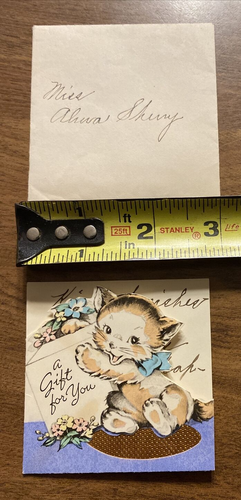 Vintage 1940s Best Wishes on Success Gift Greeting Card Cat Present Die-cut P4b - Picture 11 of 12
