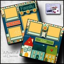 FAMILY HOME 2 premade scrapbook pages paper piecing printed house 12x12 CHERRY