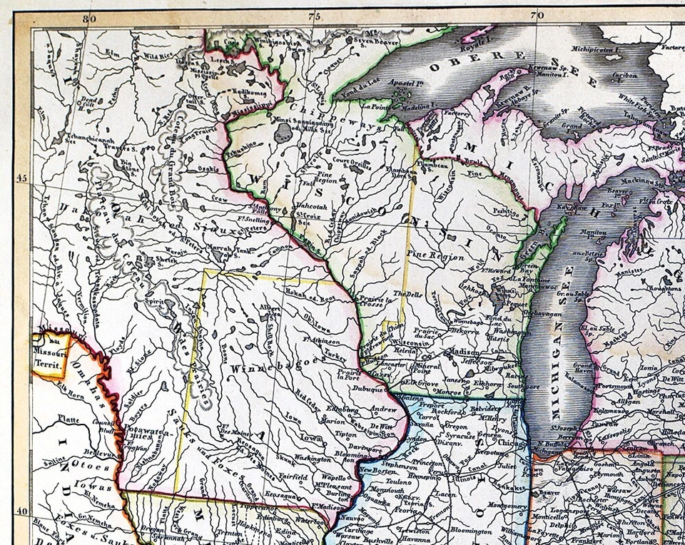 Mapa Stieler Stulpnagel 1847 Estados Unidos Texas Iowa Wisconsin Territorio Indígena Foto 4 de 4