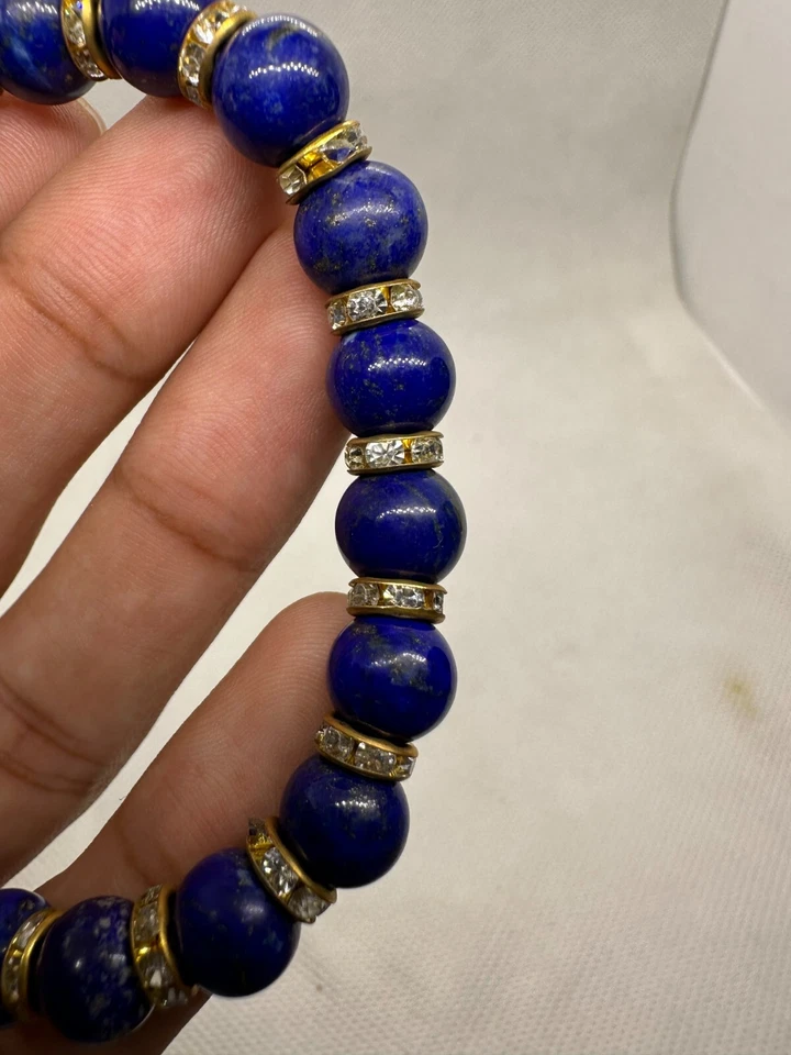 Pulsera 100% Natural Azul Lapislázuli 10mm Cuentas Elástica Hecha a Mano Foto 2 de 4