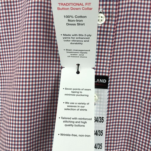 Kirkland Signature Mens Shirt 15.5 Red Long Sleeve Button Non Iron Pocket Check - Picture 3 of 21