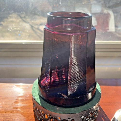 Antique Early 1900s Amethyst Glass Samovar+6 Aperitif Glasses Alcohol Dispenser - Picture 15 of 24