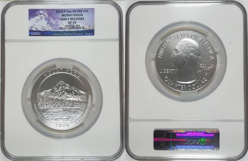 2010-P 5 oz Silver 25C Oregon Mount Hood SP70 NGC ~ Early Releases