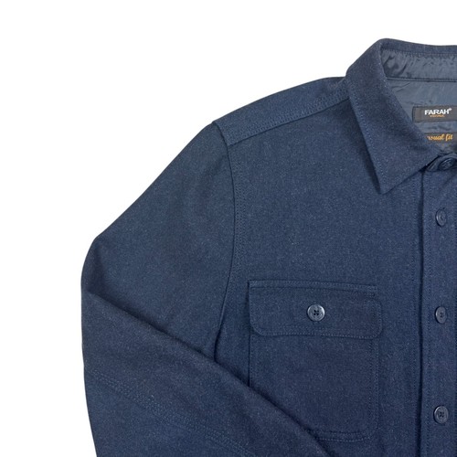 Farah Vintage Men's Long Sleeve Wool Blend Button Up Shacket Navy Blue Size M - Picture 2 of 12