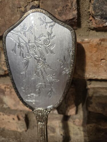 Vintage Haarbürste silberfarben Kosmetik Haarbürste Vögel Natur Laune - Bild 4 von 10