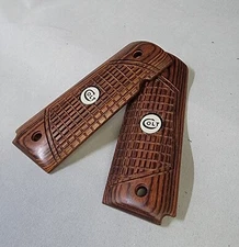 1911 Rosewood “Outback” Checkered Grips and White  Medallions