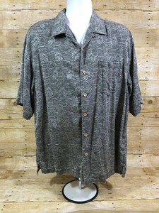 Montego-Mon-Mens-Hawaiian-100-Silk-Camp-Shirt-L-Gray-Pineapple-Aloha-Tropical