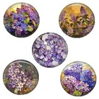 SET OF 5 Lilac Magnets Vintage Faux Stained Glass Purple Flowers Art Print Decor
