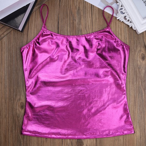 US Mens Tank Top Metallic Patent Leather Tank Crop Top Sleeveless Vest Clubwear - Picture 36 of 60