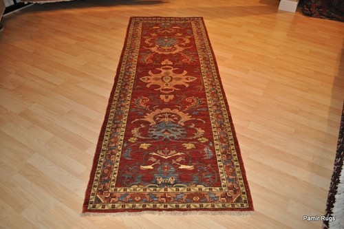 8 FT. NATURAL DYE FLORAL design rust, cream & Blue. HANDMADE chobi rug. - Picture 5 of 12